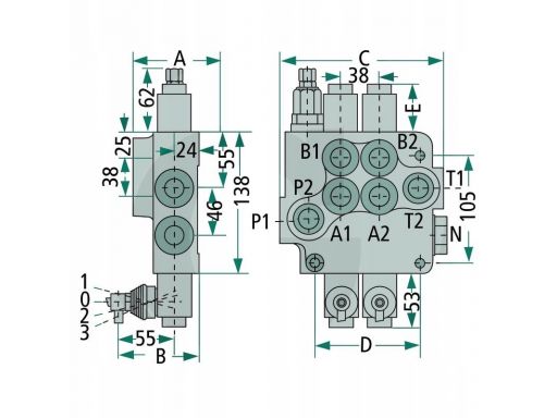Rozdzielacz hydrauliczny 2 dwusekcyjny 80l/min tur