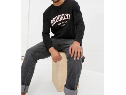 B.P.C bluzka męska czarna długi rękaw z nadrukiem L.