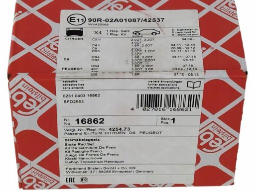 Fe16862 Klocek Hamulcowy Kpl. Przód , Pasuje Do: Ds Ds 4, Ds 5, Citroe