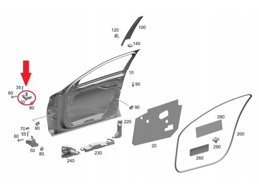 Lewy Górny Zawias drzwi Mercedes W205 C klasa A2057200137 Oryginał Now