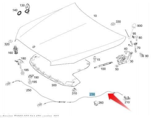 Linka otwierania maski pierwsza część kabina Mercedes W205 W213 A20588