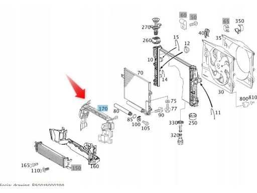 Kierownica powietrza Mercedes W211 A2115001516 górny wlot chłodnicy OE