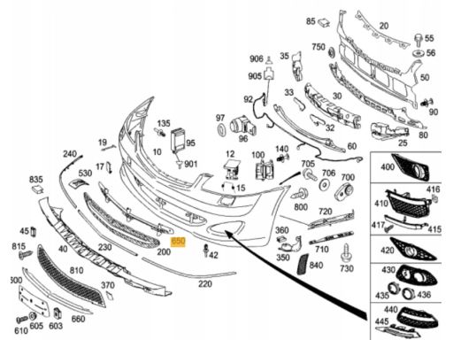 Kratka zderzaka przód środkowa Mercedes W221 S klasa A2218851223