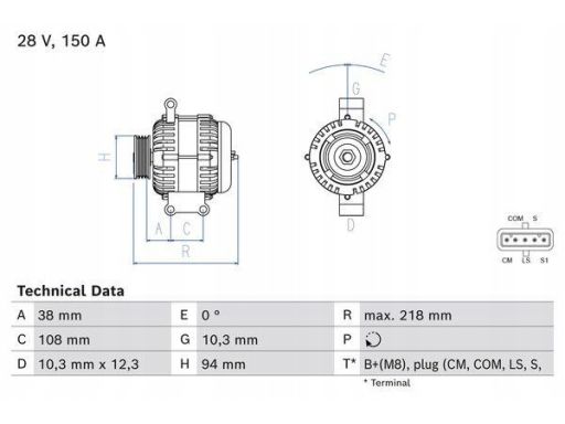 0 986 084 280 Alternator (28V, 150A) Pasuje Do: Mercedes Actros Mp4 /