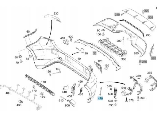Zaślepka kratka zderzaka tył LEWA AMG Mercedes W176 A1768850053 nowa