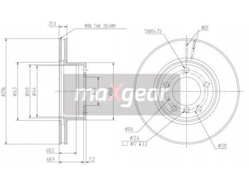 19-0692Sport Tarcza Ham. Bmw P. E39 96- 296X22 Went. Maxgear