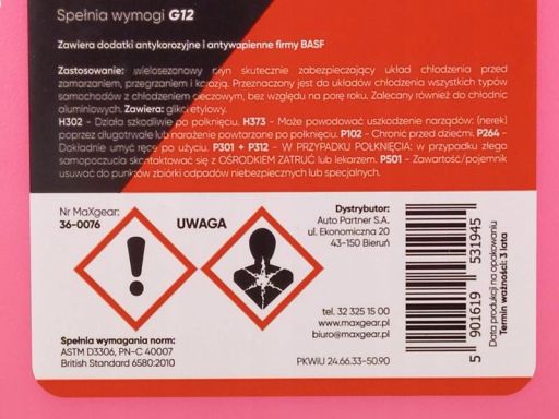 Płyn Chłodniczy Maxgear G12 -35°C 5L Różowy 36-0076 Gotowy
