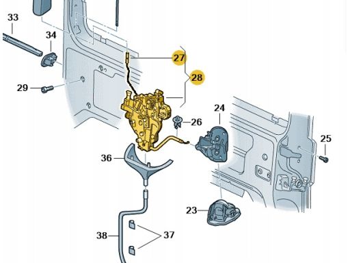 Zamek drzwi przesuwnych Volkswagen Transporter T5 T6 7E0843654BS