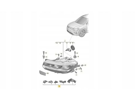 Prawy Zestaw Naprawczy Reflektora Lampy Volkswagen T-Cross 2GM998226