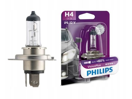 Żarówka Blister 1Szt H4 12V 60/55W P43T-38 Visionplus Plus 60% Philips