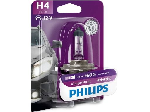 Żarówka Blister 1Szt H4 12V 60/55W P43T-38 Visionplus Plus 60% Philips