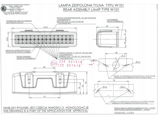750 Lampa Światła Cofania 750 W101 Waś