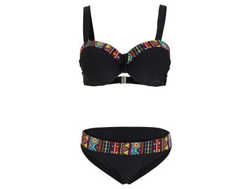 B.P.C bikini na fiszbinach usztywniane czarne ze wzorkiem r.40 (80F)