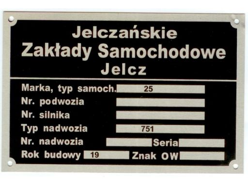 Tabliczka znamionowa jelcz star 25 strażacki